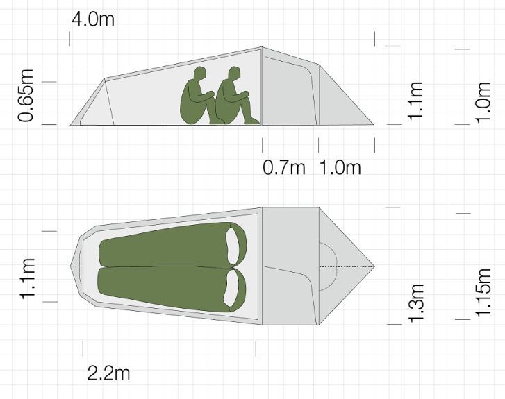 Dimensions de la tente ultra-légère Exped Cetus II UL
