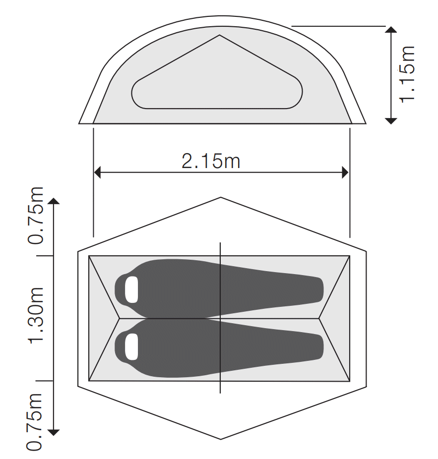 Dimensions de la tente Exped Lyra II Extreme