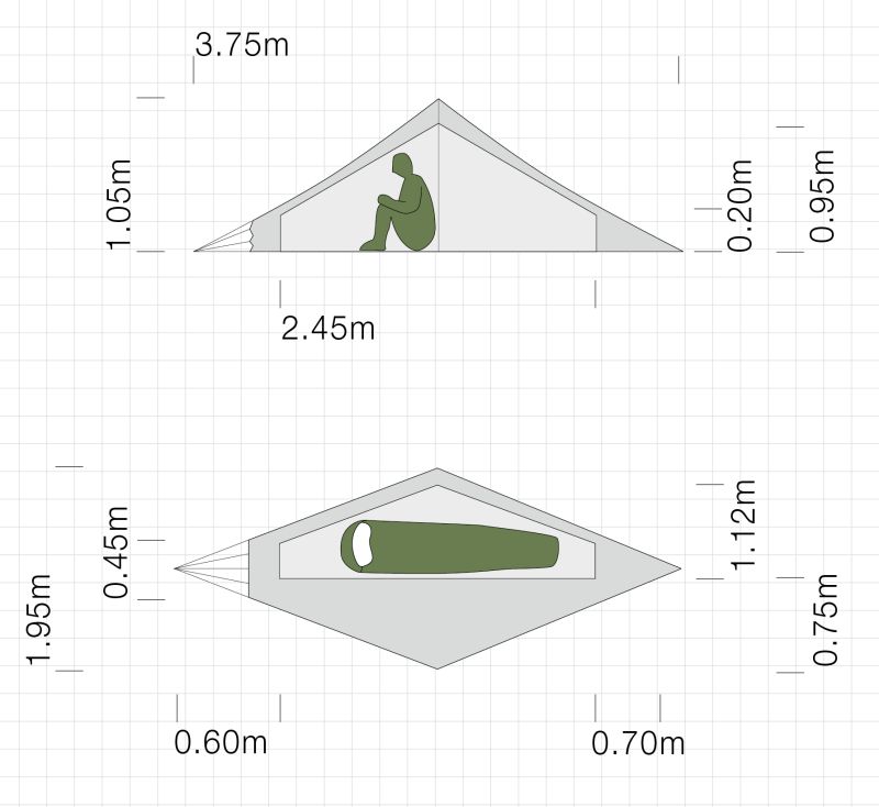 Dimensions de la tente ultra-lgre Exped Vela I Extreme