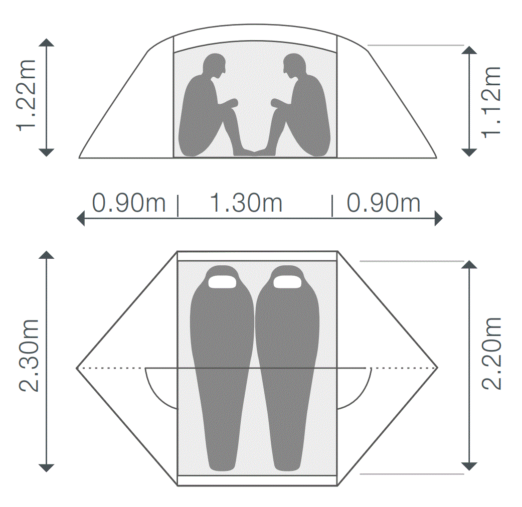 Dimensions de la tente ultra-lgre Exped Venus II Extreme