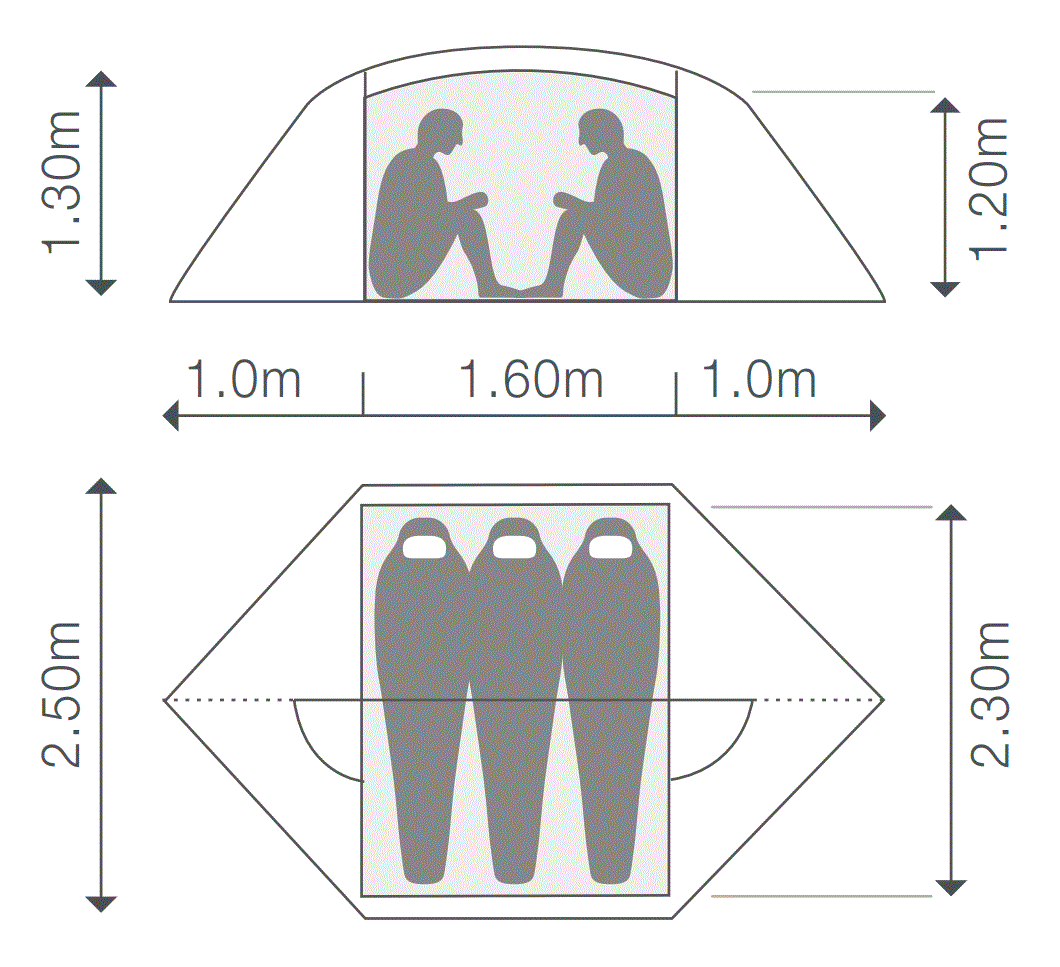 Dimensions de la tente ultra-lgre Exped Venus III Extreme