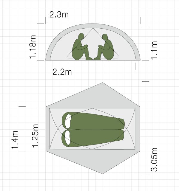 Dimensions de la tente ultra-légère Exped Gemini II
