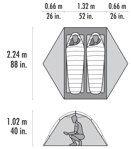 Tente MSR Hubba Hubba HD 2 places, dimensions