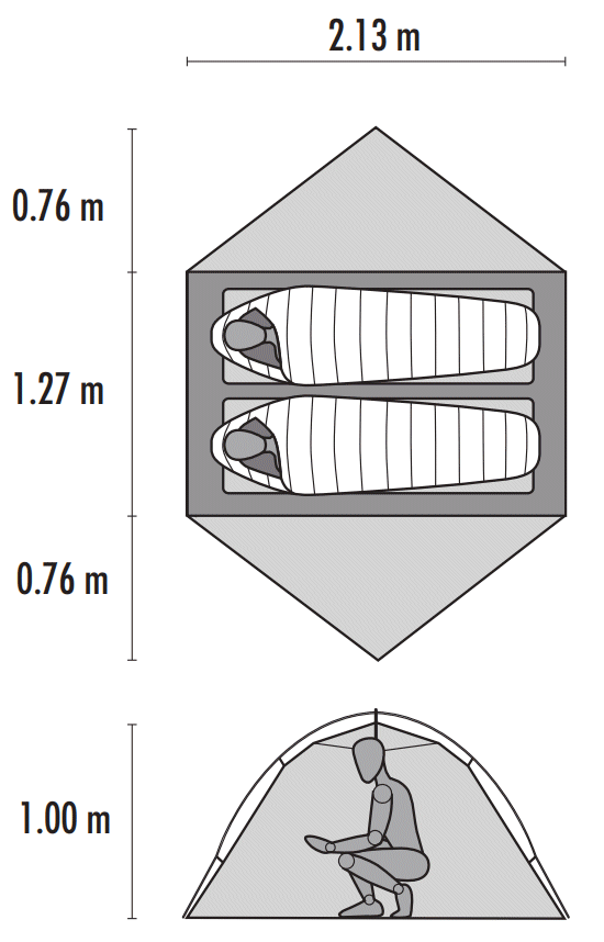 Dimensions de la tente MSR Hubba Hubba NX