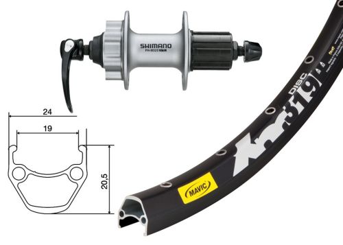 Roue arrière 27.5 pouces avec moyeu Shimano XT pour frein à disque 6 trous et jante Mavic XM 319 Disc