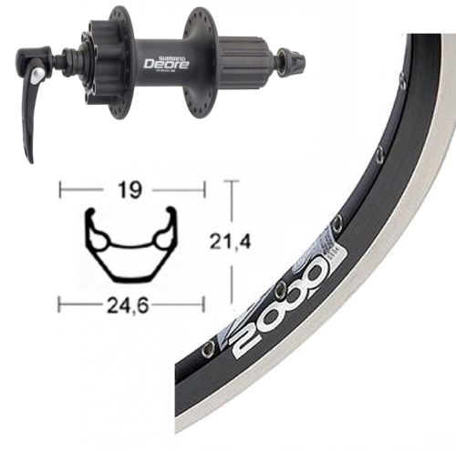 Roue arrire 700 mm avec moyeu Shimano Deore pour frein  disque 6 trous