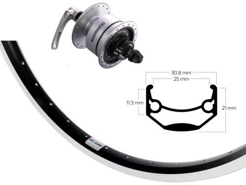 Roue avant 26 pouces avec moyeu-dynamo Shimano DH-3N72 et jante Andra 40 (argent)
