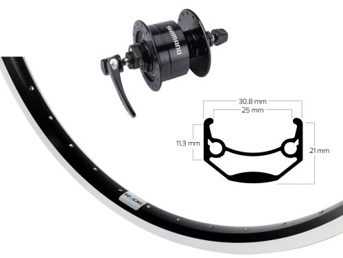Roue avant 26 pouces avec moyeu-dynamo Shimano DH-3N72 et jante Andra 40 (noir)