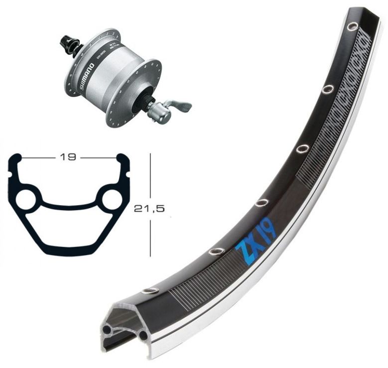 Roue Avant 26 Pouces – Jante Double Paroi Ryde ZAC2000, Moyeu Dynamo Shimano DH-C3000, Argent, Freins Sur Jante