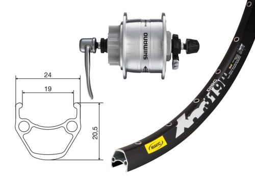 Roue avant 27.5 pouces avec moyeu dynamo Shimano DH-3D32 pour frein à disque 6 trous et jante Mavic XM 319 Disc