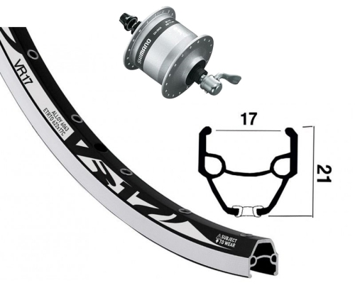 Roue avant 700 mm avec moyeu dynamo Shimano DH-3N30 et jante Rodi VR 17