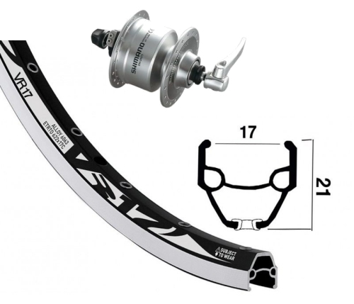 Roue avant 700 mm avec moyeu dynamo Shimano DH-3N72 et jante Rodi VR 17