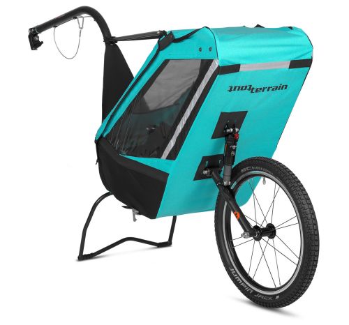 Remorque à vélo mono-roue Single Trailer, couleur bleue turquoise.