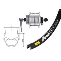 Roue avant 27.5 pouces avec moyeu dynamo Shimano DH-3D32 pour frein à disque 6 trous et jante Mavic XM 319 Disc Roue avant 27.5 pouces avec moyeu dynamo Shimano DH-3D32 pour frein à disque 6 trous et jante Mavic XM 319 Disc